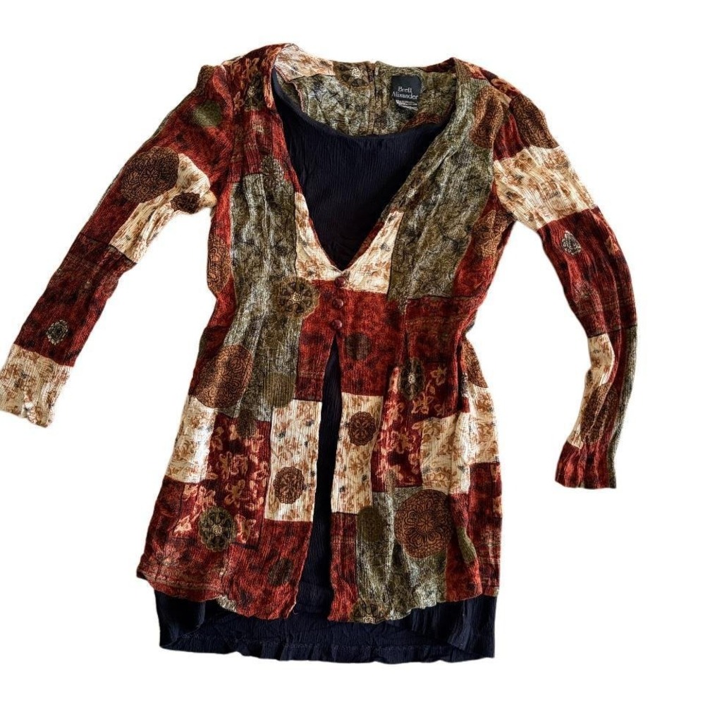 Boho 90s mini dress or tunic‎ earthy tones